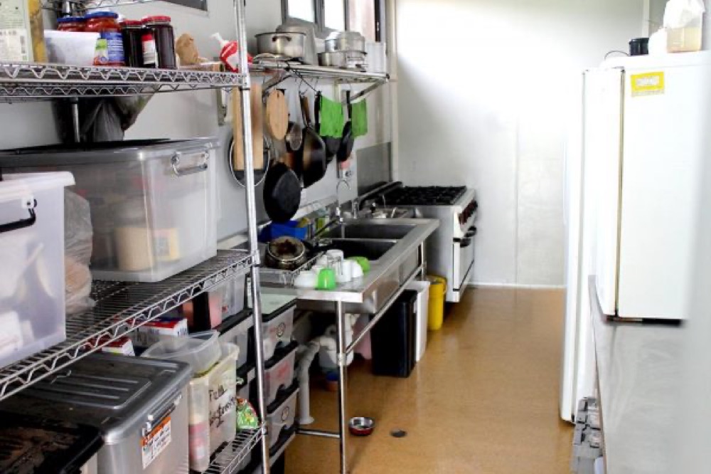 The shared camp kitchen